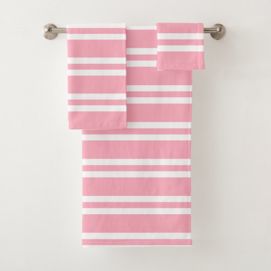 バラピンクと白ストライプ色 バスタオルセット (インサイチュ)