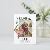 バラピンクと赤の日付を保存フォトポストカード ポストカード (スタンド正面)