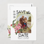 バラピンクと赤の日付を保存フォトポストカード ポストカード (正面/裏面)