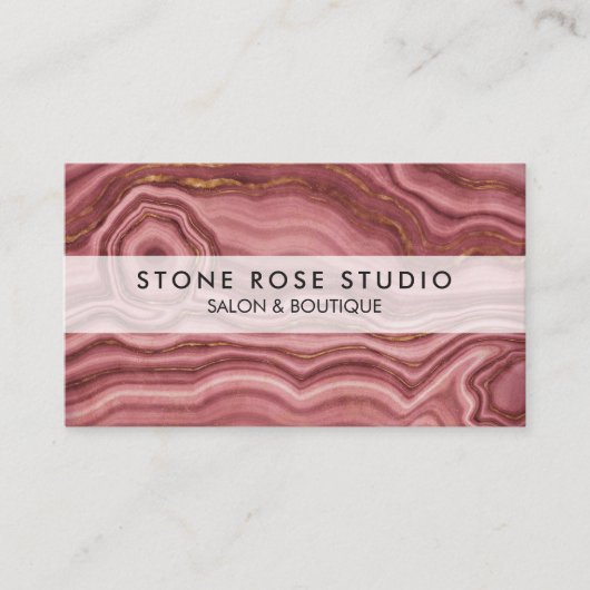バラピンクと金ゴールドマーブルストーン 名刺 (正面)