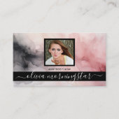 バラピンクと黒のソフトウォーター色QRと写真 名刺 (正面)