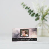 バラピンクと黒のマーリーインクQRと写真 名刺 (スタンド正面)