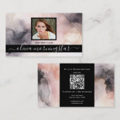 バラピンクと黒のマーリーインクQRと写真 名刺 (正面/裏面)