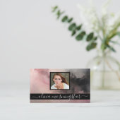 バラピンクと黒の濃色流体インクQRと写真 名刺 (スタンド正面)