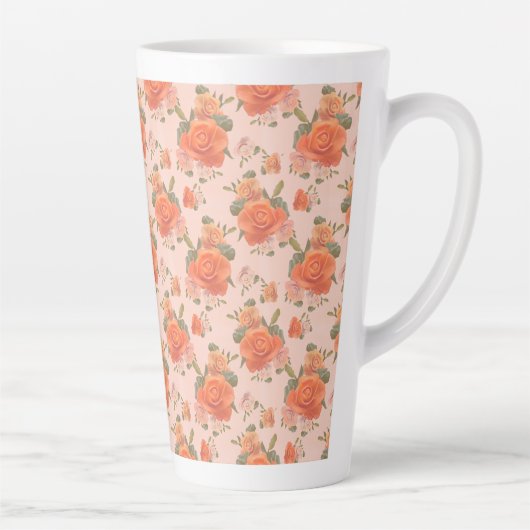バラピンクのオレンジ色の花結婚柄の春 カフェラテマグ (右)