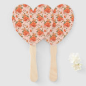 バラピンクのオレンジ色の花結婚柄の春 ハンドファン (正面&裏面)