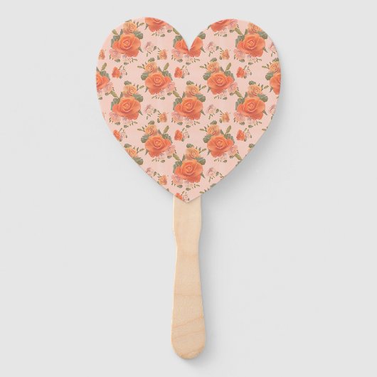 バラピンクのオレンジ色の花結婚柄の春 ハンドファン (正面)