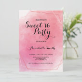 バラピンクのフレームの水の色の甘い16 招待状 (スタンド正面)