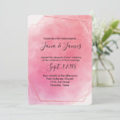 バラピンクのフレーム水の結婚色 招待状 (スタンド正面)