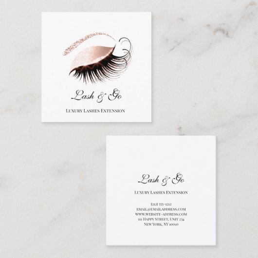 バラピンクのメイクアップアーティストラッシュエクステンション白 スクエア名刺 (正面/裏面)