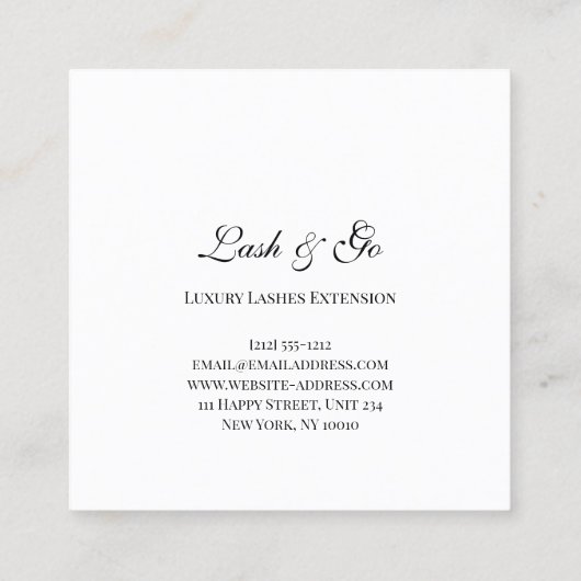 バラピンクのメイクアップアーティストラッシュエクステンション白 スクエア名刺 (裏面)