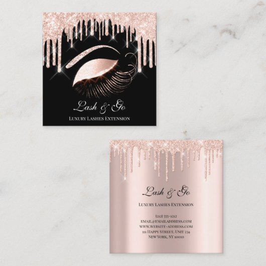 バラピンクのメイクアップアーティストラッシュエクステンションVIP スクエア名刺 (正面/裏面)