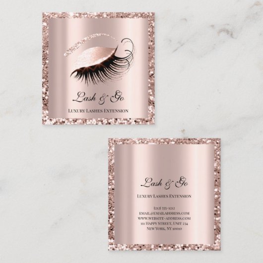 バラピンクのメイクアップアーティストラッズエクステンション枠 スクエア名刺 (正面/裏面)