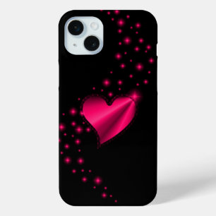 バラピンクのレインボーハートと星オンブラック iPhone 15 MINIケース