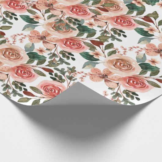 バラピンクの水色のブライダルシャワー結婚の贈り物 ラッピングペーパー (角)