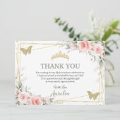 バラピンクの花とセージグリーンの蝶のキンバト・フィエスタ サンキューカード (スタンド正面)