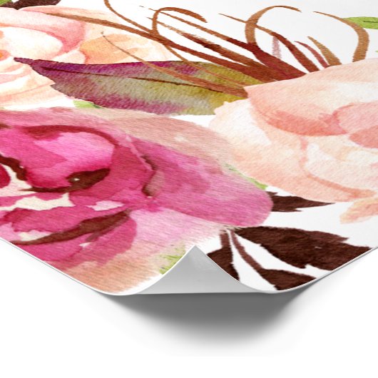 バラピンクの花のエレガントなブライダルシャワーの写真小道具 ポスター (角)