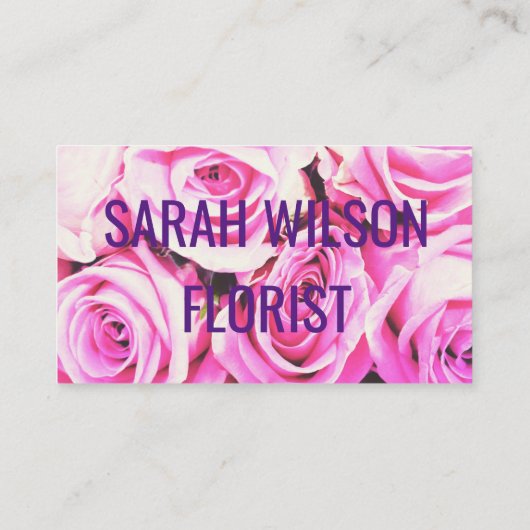 バラピンクの花束ブーケ、背景ブシン 名刺 (裏面)