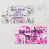 バラピンクの花束ブーケ、背景ブシン 名刺 (正面/裏面)