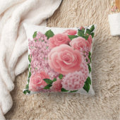 バラピンクの花柄クッション | 16x16インチのクッション枕 クッション (ブランケット)