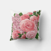 バラピンクの花柄クッション | 16x16インチのクッション枕 クッション (裏面)