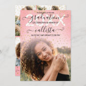バラピンクの金ゴールド紙吹雪写真部卒業 招待状 (正面/裏面)