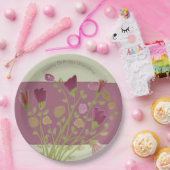 バラピンクアンドブルゴーニュフローラ ペーパープレート (パーティー)