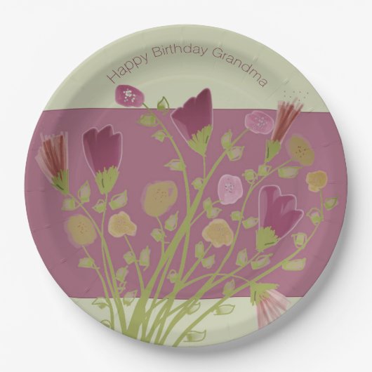 バラピンクアンドブルゴーニュフローラ ペーパープレート (正面)