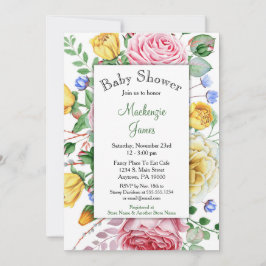 バラピンクイエローフローラベビーシャワー招待状 招待状