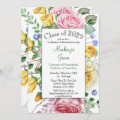 バラピンクイエローフローラ卒業招待状 招待状 (正面/裏面)