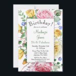 バラピンクイエローフローラ誕生日招待状 招待状<br><div class="desc">ロマンチックでクラシックピンク&イエローローズのフローラ誕生日の招待。</div>