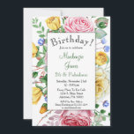 バラピンクイエローフローラ誕生日招待状 招待状<br><div class="desc">ロマンチックでクラシックピンク&イエローローズのフローラ誕生日の招待。</div>