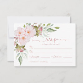 バラピンクウォーターカラーウェディングRSVPレスポンスカード 出欠カード