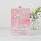 バラピンクウォーターカラーポピーブライダルシャワー招待状 招待状 (スタンド正面)