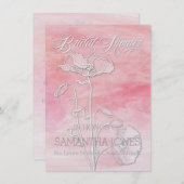 バラピンクウォーターカラーポピーブライダルシャワー招待状 招待状 (正面/裏面)