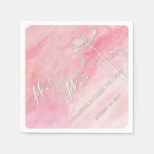 バラピンクウォーターカラーポピー結婚ズのナプキン スタンダードカクテルナプキン (正面)