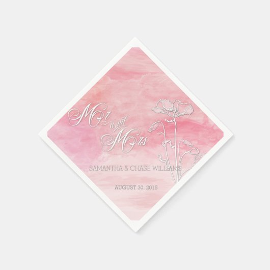 バラピンクウォーターカラーポピー結婚ズのナプキン スタンダードカクテルナプキン (角)