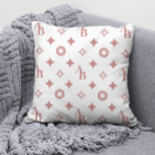 バラピンクオンホワイトカスタムイニシャルモノグラムパターン クッション