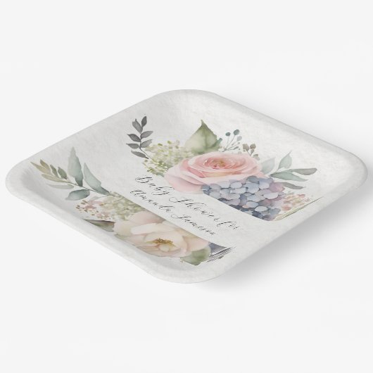 バラピンクガーデンスイートバタフライベビーガールシャワー ペーパープレート (傾斜あり)