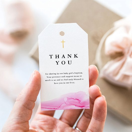 バラピンクガールバプテスマ《キリスト教》洗礼式や命名式サンキューユー ギフトタグ