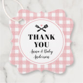 バラピンクギンガムプレイドベビーQシャワーサンキュー フェイバータグ (正面)