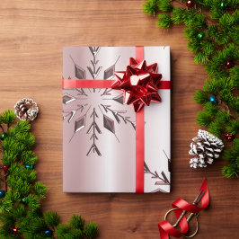バラピンククリスマススノーフレーク ラッピングペーパー
