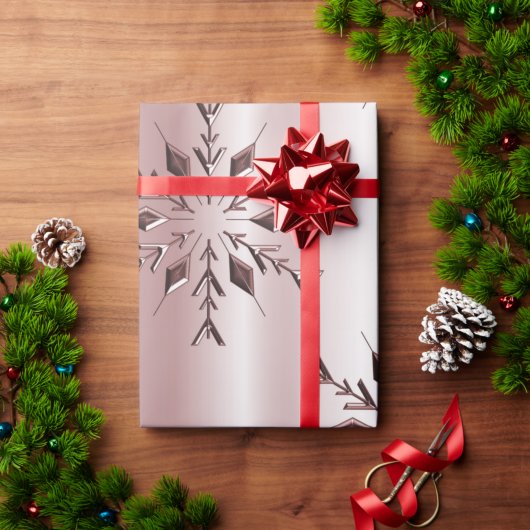 バラピンククリスマススノーフレーク ラッピングペーパー