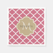 バラピンククローバーパターンとビッグタンモノグラム スタンダードカクテルナプキン (正面)