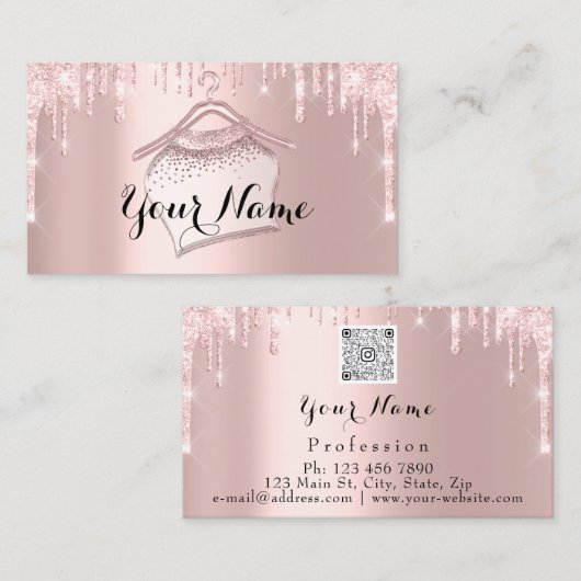 バラピンクグリッタークロス押入れハンガーブティックQR 名刺 (正面/裏面)