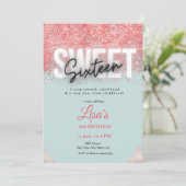 バラピンクグリッターsweet sixteen誕生日 招待状 (スタンド正面)