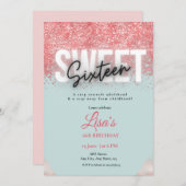 バラピンクグリッターsweet sixteen誕生日 招待状 (正面/裏面)