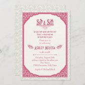 バラピンクシャンパンレースSip N参照ベビーシャワー 招待状 (正面/裏面)
