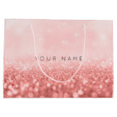 バラピンクスウィート16グリッター結婚ズブライダル ラージペーパーバッグ (裏面)