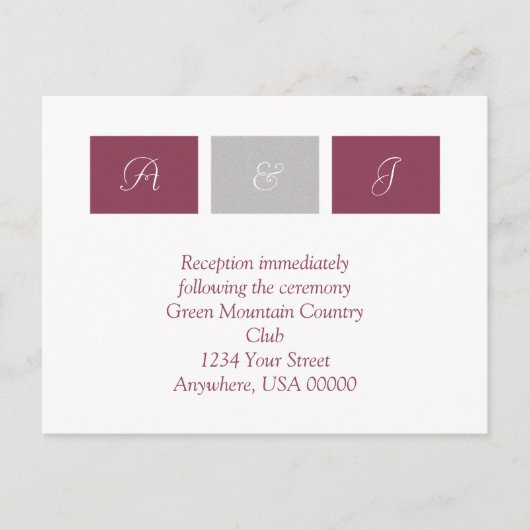 バラピンクスクウェアRSVPカード インビテーションポストカード (正面)